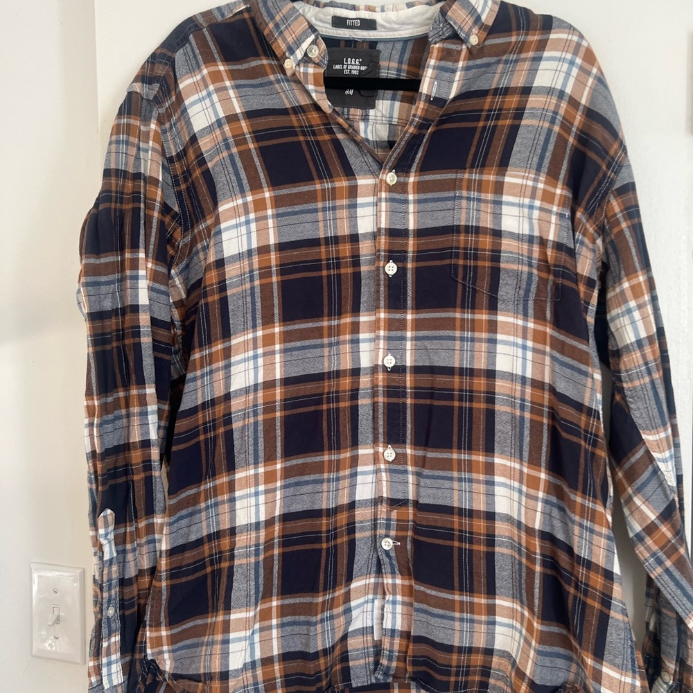 H&M Men's Navy Plaid Shirt